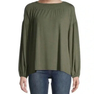 Time and Tru Green Soft Long Sleeve Smocked Top Size XL